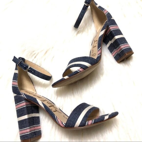 SAM EDELMAN Yaro striped blue block heels 6 - Picture 1 of 11